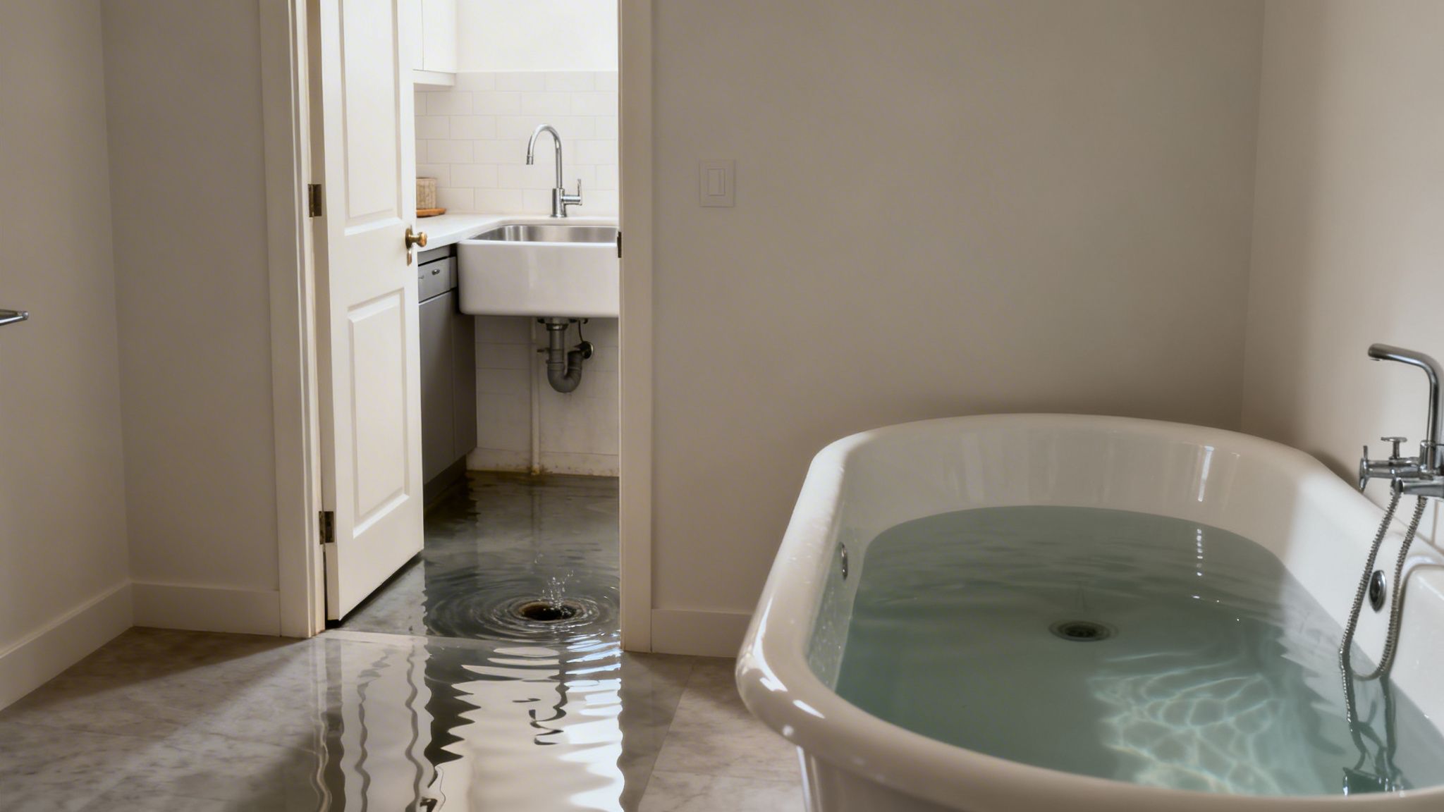 Afløbsproblemer i badeværelset i lejligheden.