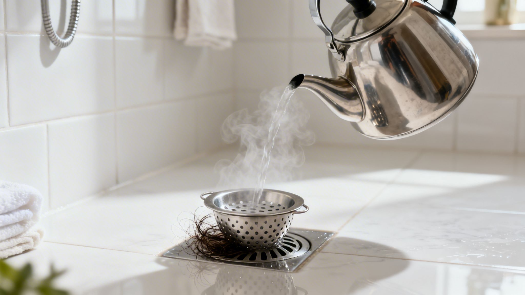 Afløbsproblem i badeværelse, professionel kloakservice i København.