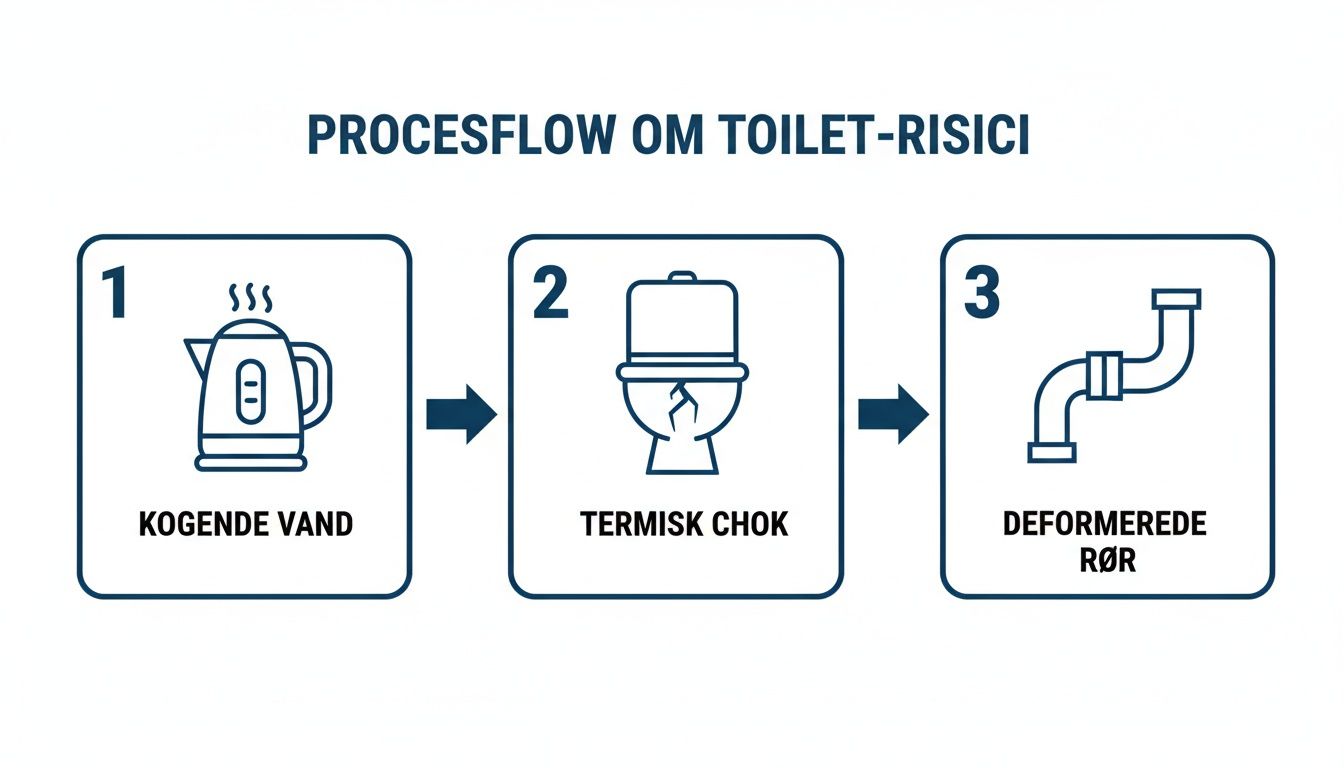 Tilstoppet toilet med kogende vand kan forværre problemet, kontakt CK Kloakservice for professionel.