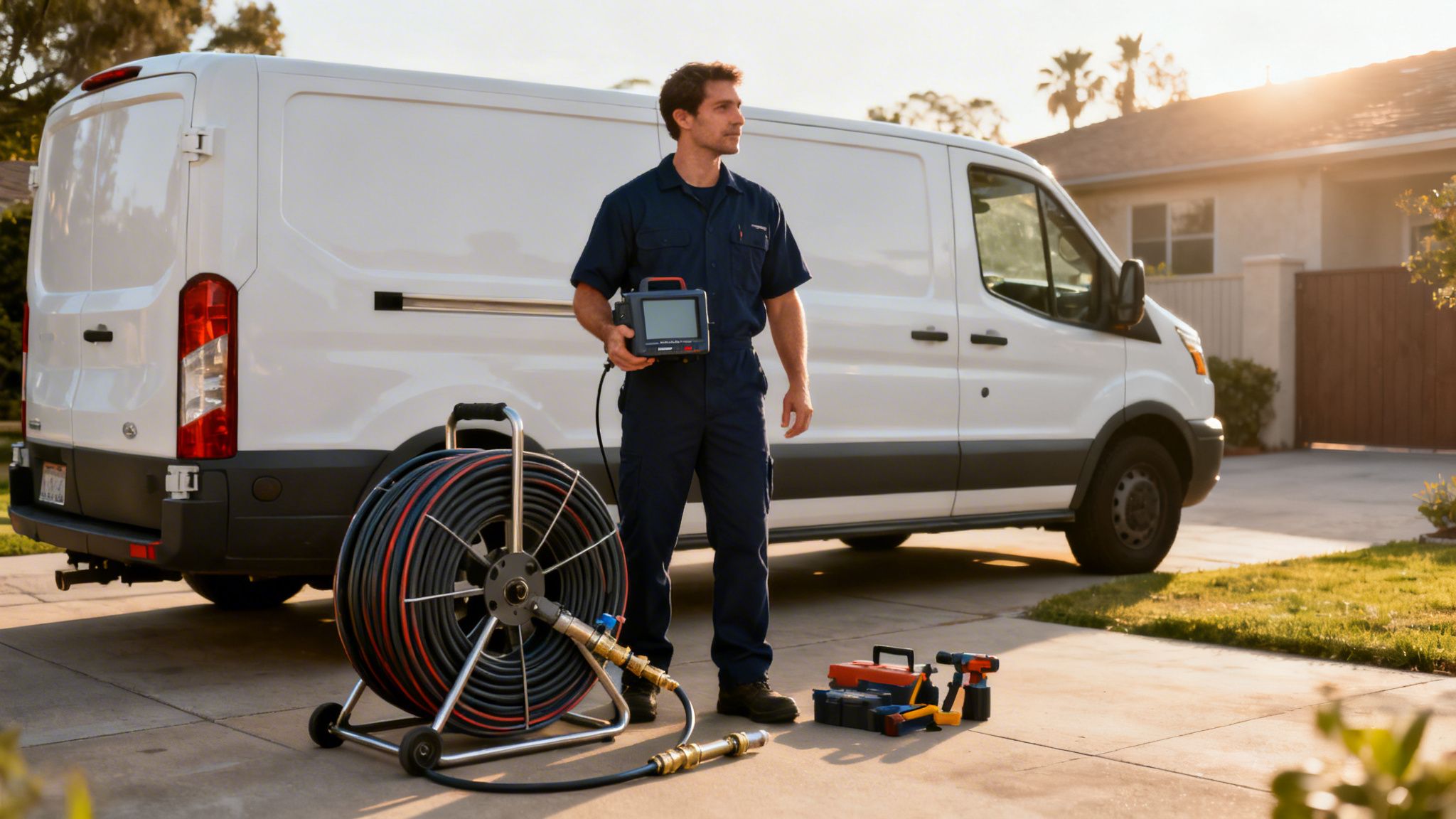 Kloakmester udfører rørinspektion for at finde og løse kloakproblemer effektivt.