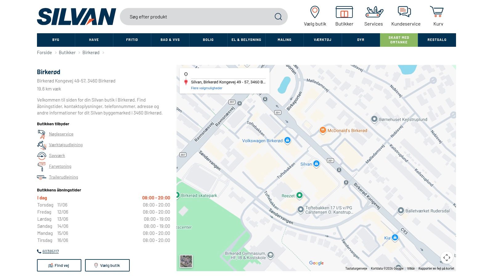 Screenshot from https://www.silvan.dk/butikker/birkeroed