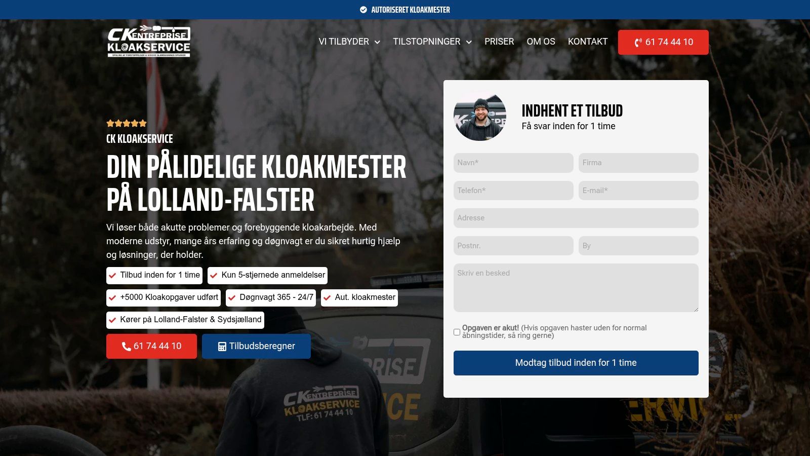 Screenshot from https://ck-kloakservice.dk