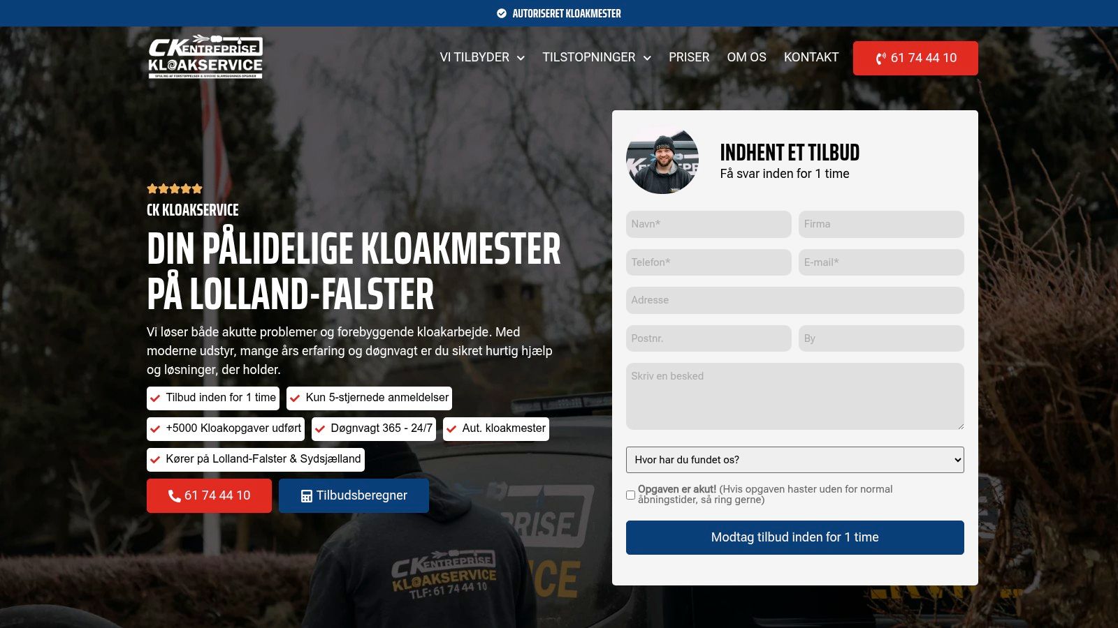 Screenshot from https://ck-kloakservice.dk